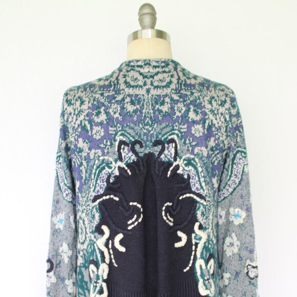 Anthropologie HWR Monogram Emma embroidered wool waterfall Cardigan Sweater M - Picture 11 of 12